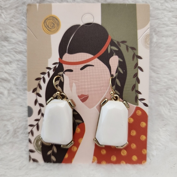 White Multi-Faceted Stone Earrings - Picture 2 of 6